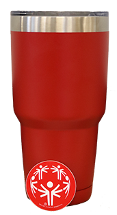 Stay extra hydrated with this red mug with a red Special Olympics Minnesota sticker.